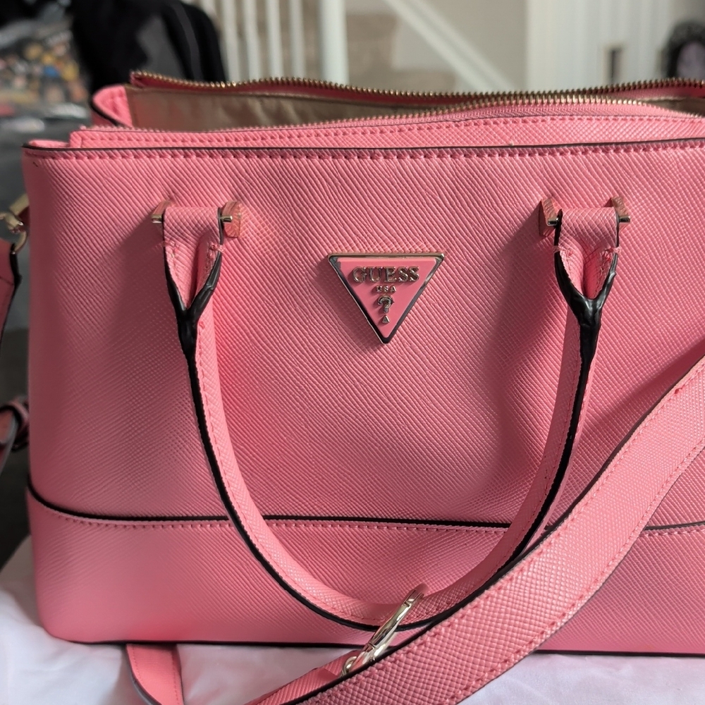 GUESS Pink Saffiano Satchel with Branded Charm - Picture 7 of 7
